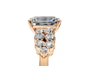 Cluster Engagement Ring Setting for Emerald Cut Center with 2-Row Shoulder Clusters and Prong Head in Rose Gold