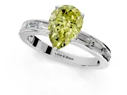 Solitaire Engagement Ring Setting for Fancy Yellow Pear-Shaped Center with Channel Baguette Band and Prong Head in Platinum