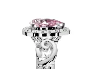 Halo Engagement Ring Setting for Fancy Pink Pear-Shaped Center with Open Scroll Shoulders and Prong Head in Platinum