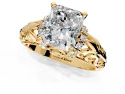 Solitaire Engagement Ring Setting for Radiant Cut Center with Filigree Accent Basket and Prong Head in Yellow Gold