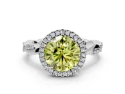 Halo Engagement Ring Setting for Fancy Yellow Round Cut Center with Pave and Plain Twist Band and Prong Head in Platinum