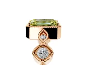 Vintage Station Engagement Ring Setting for Fancy Yellow Emerald Cut Center with Accents and Prong Head in Rose Gold