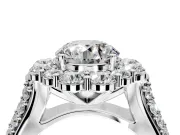 Large Accent Halo Engagement Ring Setting for Round Cut Center with Pave Split Shank and Prong Head in Sterling Silver
