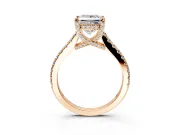 Solitaire Engagement Ring Setting for Princess Cut Center with Widening Pave Band and Claw Prong Head in Rose Gold
