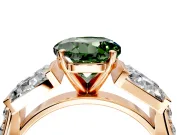 Channel-Set Engagement Ring Setting for Fancy Green Round Cut Center with Baguette Band and Prong Head in Rose Gold