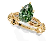 Solitaire Engagement Ring Setting for Fancy Green Pear-Shaped Center with Marquise Panel Band and Prong Head in Yellow Gold