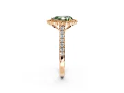 Milgrain Floral Halo Engagement Ring Setting for Fancy Green Pear-Shaped Center with Pave Band and Prong Head in Rose Gold