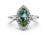 Halo Engagement Ring Setting for Fancy Green Marquise Center with Tapered Plain Band and Prong Head in White Gold