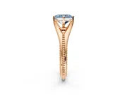 Solitaire Engagement Ring Setting for Fancy Blue Radiant Cut Center with Milgrain Cathedral Band and Prong Head in Rose Gold