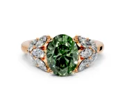 Leaf Cluster Engagement Ring Setting for Fancy Green Oval Center with Marquise Accents and Prong Head in Rose Gold