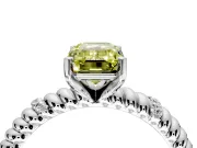 Rope Engagement Ring Setting for Fancy Yellow Emerald Cut Center with Accent Shoulders and Prong Head in White Gold