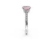 Paired Accent Engagement Ring Setting for Fancy Pink Asscher Cut Center with Pave Band and Prong Head in Platinum