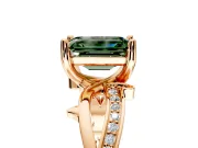 Solitaire Engagement Ring Setting for Fancy Green Emerald Cut Center with Pave and Plain Crossover Band and Prong Head in Rose Gold