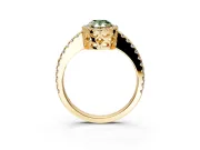 Accent Halo Engagement Ring Setting for Fancy Green Pear-Shaped Center with Full-Length Pave Band and Prong Head in Yellow Gold