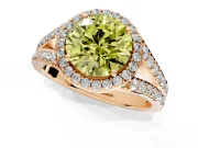 Halo Engagement Ring Setting for Fancy Yellow Round Cut Center with Narrow Pave Split Shank and Prong Head in Rose Gold