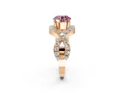 Halo Engagement Ring Setting for Fancy Pink Round Cut Center with Pave Infinity Twist Band and Prong Head in Rose Gold