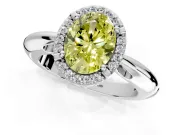 Halo Engagement Ring Setting for Fancy Yellow Oval Center with Tapered Plain Band and Prong Head in Sterling Silver