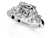 Solitaire Engagement Ring Setting for Asscher Cut Center with Marquise Flower Shoulders and Prong Head in Platinum
