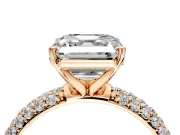 Solitaire Engagement Ring Setting for Asscher Cut Center with Domed Multi-Row Pave Band and Prong Head in Rose Gold