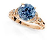 Solitaire Engagement Ring Setting for Fancy Blue Round Cut Center with Filigree Band and Prong Head in Rose Gold
