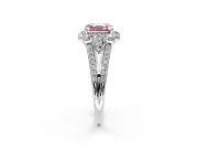 Halo Engagement Ring Setting for Fancy Pink Asscher Cut Center with Two-Strand Split Shank and Prong Head in Platinum