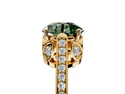 Cathedral Engagement Ring Setting for Fancy Green Round Cut Center with Antique-Style Pave Band and Prong Head in Yellow Gold