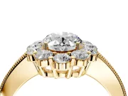 Halo Engagement Ring Setting for Oval Center with Milgrain Channel Band and Prong Head in Yellow Gold