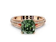 Solitaire Engagement Ring Setting for Fancy Green Cushion Cut Center with Pave Rail Split Shank and Prong Head in Rose Gold