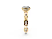 Solitaire Engagement Ring Setting for Cushion Cut Center with Accented Twist Band and Leaf Prong Head in Yellow Gold