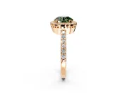 Halo Engagement Ring Setting for Fancy Green Round Cut Center with Inner Milgrain Border and Prong Head in Rose Gold