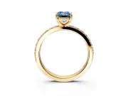 Solitaire Engagement Ring Setting for Fancy Blue Emerald Cut Center with Round Cut Pave Band and Prong Head in Yellow Gold