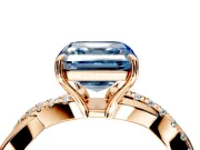 Crossover Engagement Ring Setting for Fancy Blue Asscher Cut Center with Pave and Plain Strands and Prong Head in Rose Gold