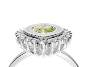 Halo Engagement Ring Setting for Fancy Yellow Marquise Center with Milgrain Bezel Rim, Plain Band and Prong Head in White Gold