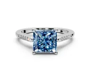 Solitaire Engagement Ring Setting for Fancy Blue Princess Cut Center with Channel Accents and Prong Head in Sterling Silver
