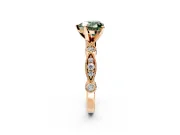 Solitaire Engagement Ring Setting for Fancy Green Heart-Shaped Center with Milgrain Bezel Accents and Prong Head in Rose Gold