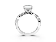 Solitaire Engagement Ring Setting for Asscher Cut Center with Bar-Station Pave Twist and Prong Head in Sterling Silver