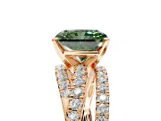Solitaire Engagement Ring Setting for Fancy Green Radiant Cut Center with Woven 3-Strand Pave Band and Prong Head in Rose Gold
