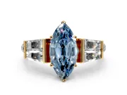 Channel-Set Engagement Ring Setting for Fancy Blue Marquise Center with Baguette Band and Prong Head in Yellow Gold