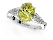 Solitaire Engagement Ring Setting for Fancy Yellow Oval Center with Twisted Pave Split Shank and Prong Head in Platinum