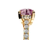 Solitaire Engagement Ring Setting for Fancy Pink Round Cut Center with Widening Pave Band and Claw Prong Head in Yellow Gold