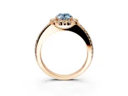Pave Halo Engagement Ring Setting for Fancy Blue Oval Center with Single Row Pave Band and Prong Head in Rose Gold