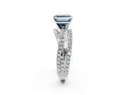 Solitaire Engagement Ring Setting for Fancy Blue Asscher Cut Center with Woven 3-Strand Pave Band and Prong Head in White Gold