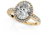 Accent Halo Engagement Ring Setting for Oval Center with Full-Length Pave Band and Prong Head in Yellow Gold