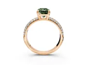 Solitaire Engagement Ring Setting for Fancy Green Radiant Cut Center with Multi-Row Pave Accents and Basket Head in Rose Gold