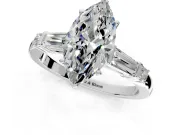 Bar-Set Engagement Ring Setting for Marquise Center with Tapered Baguette Accents and Prong Head in Platinum