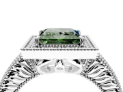 Milgrain Halo Engagement Ring Setting for Fancy Green Princess Cut Center with Pave Band and Prong Head in Platinum