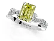 Solitaire Engagement Ring Setting for Fancy Yellow Emerald Cut Center with Bar-Station Pave Twist and Prong Head in Platinum