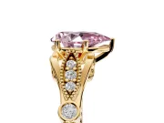 Solitaire Engagement Ring Setting for Fancy Pink Pear-Shaped Center with Marquise and Bezel Accents and Prong Head in Yellow Gold