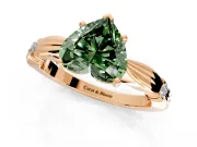 Solitaire Engagement Ring Setting for Fancy Green Heart-Shaped Center with Carved Leaf Shoulders and Prong Head in Rose Gold