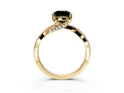 Solitaire Engagement Ring Setting for Fancy Black Cushion Cut Center with Narrow Twist Pave Band and Prong Head in Yellow Gold